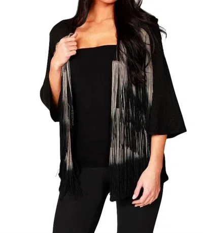 Angel Layered Fringe Cardigan In Black/taupe In Multi