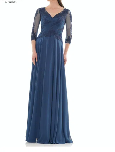 Colors Dress Evening Gown In Peacock Blue In Multi