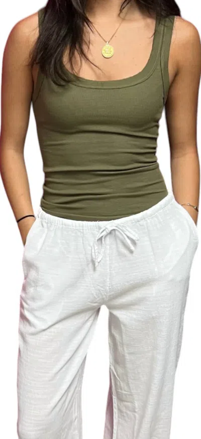 T2love Raw Edge Tank In Olive In Multi