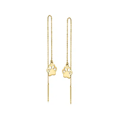 Ross-simons 14kt Yellow Gold Paw Print Threader Earrings In Yellow