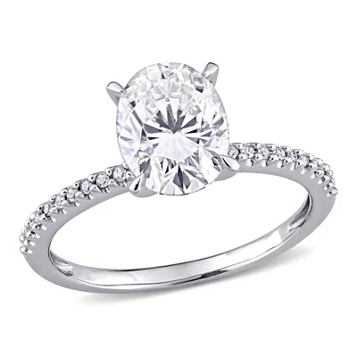 Mimi & Max 2ct Dew Oval Created Moissanite And 1/10ct Tw Diamond Engagement Ring In 14k White Gold In White