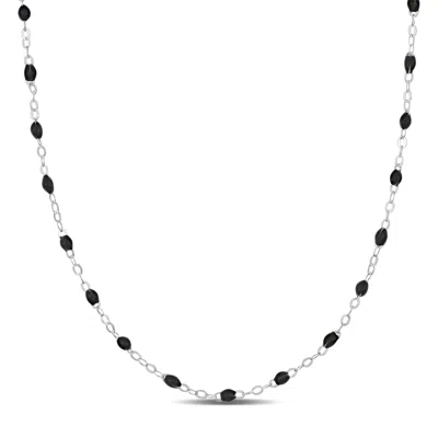Mimi & Max Black Enamel Bead Station Forzatina Brill Necklace In Sterling Silver - 18 In. In Black