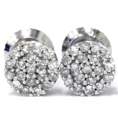 Pompeii3 1/8ct Diamond Micro Pave Halo Earrings Studs 10k White Gold W/ Screw Backs 4mm In Multi