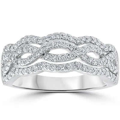 Pompeii3 .67ct Diamond Multi Row Infinity Cross Over Ring 14k White Gold Size 7