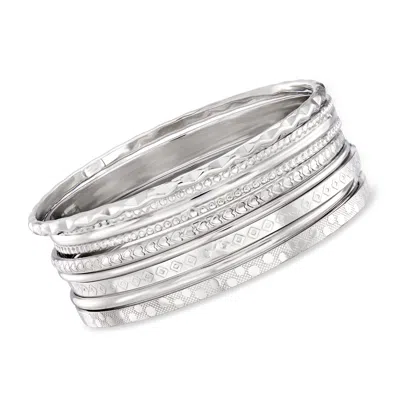 Ross-simons Italian Sterling Silver Jewelry Set: 7 Assorted Texture Bangle Bracelets In Multi