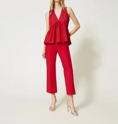 Twinset Red Crepe Flared Trousers In Multi
