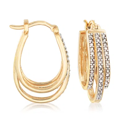 Ross-simons Diamond 3-row Hoop Earrings In 18kt Gold Over Sterling In White