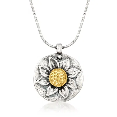 Ross-simons Sterling Silver Sunflower Pendant Necklace With 14kt Yellow Gold In Multi