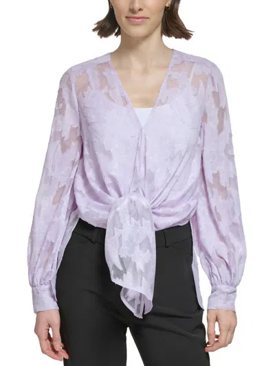 DONNA KARAN WOMENS BURNOUT POLYESTER BLOUSE 