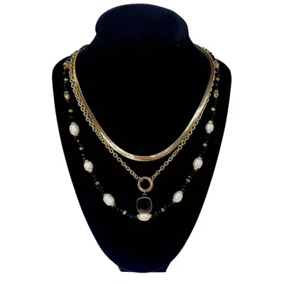 Pink Panache Women's 3 Layered Necklace In Black/pearl In Multi
