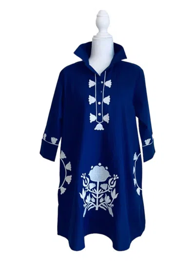 Navybleu Camille Embroidered Tunic Dress In Navy/white In Multi