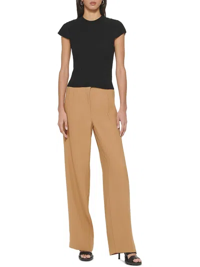 Dkny Womens Satin Trim Textured Wide Leg Pants In Multi