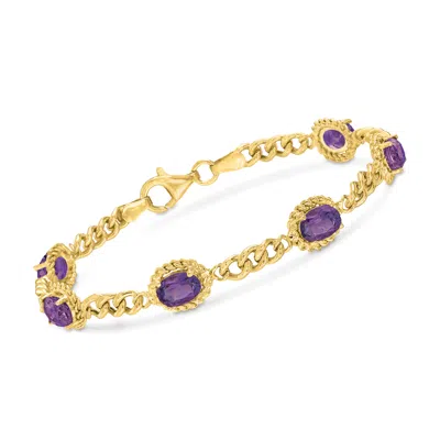 Ross-simons Amethyst Link Bracelet In 18kt Gold Over Sterling Silver In Multi