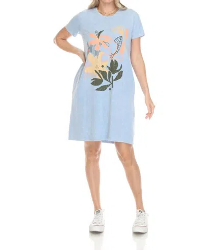Inoah Floweret Knit Short Dress With Pockets In Baby Blue In Blue