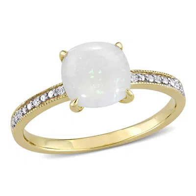 Mimi & Max 1 1/3 Ct Tgw Opal And Diamond Accent Milgrain Solitaire Engagement Ring In 10k Yellow Gold In Yellow