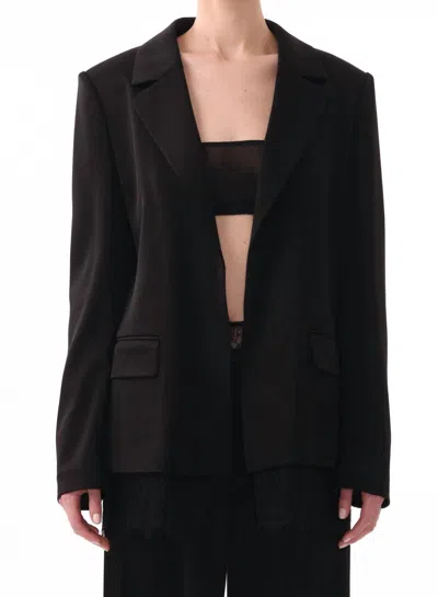 Jason Wu Single Breasted Blazer W/ Lace Hem In Black/black In Multi