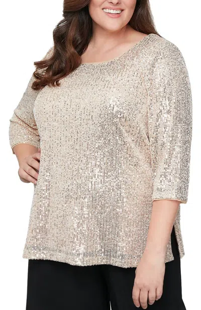 Alex Evenings Sequined Party Top In Taupe In Grey