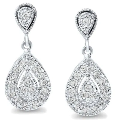 Pompeii3 1/2ct Pear Shape Dangle Diamond Earrings 10k White Gold In Multi