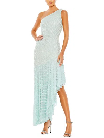 Mac Duggal Imitation Pearl One-shoulder Asymmetric Gown In Multi