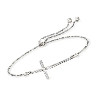 Ross-simons Diamond Cross Bolo Bracelet In Sterling Silver In White