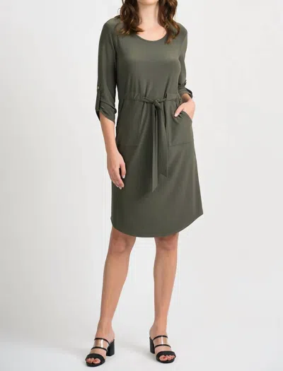 Joseph Ribkoff Gathered Three-quarter Length Dress In Avocado In Multi