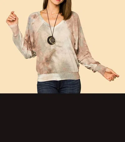 Jupee Fawn Tie Dye V Neck Sweater In Mauve/grey In Multi