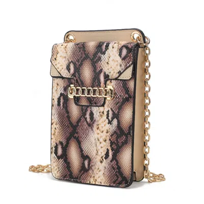 Mkf Collection By Mia K Yael Snake Embossed Vegan Leather Phone Crossbody In Beige