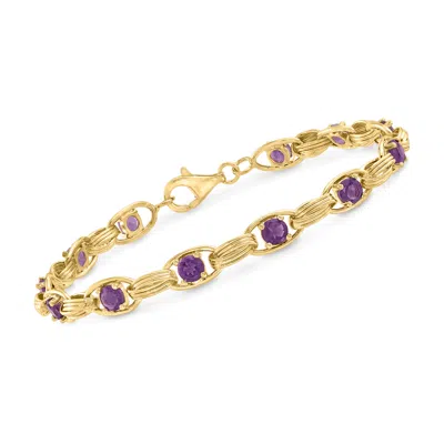 Ross-simons Amethyst Oval-link Bracelet In 14kt Yellow Gold In Multi