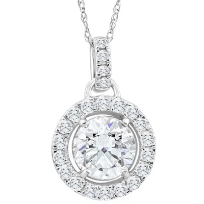 Pompeii3 1 1/3ct Tw Round Diamond (1ct Center) Halo Pendant Lab Grown White Gold Necklace In Multi