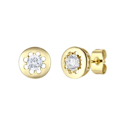 Rachel Glauber Rg 14k Gold Plated With Diamond Cubic Zirconia Round Modern Bezel Stud Earrings In Gold