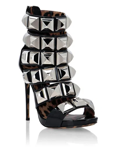 Philipp Plein Patent Leather Sandals High Heels Studs In Multi