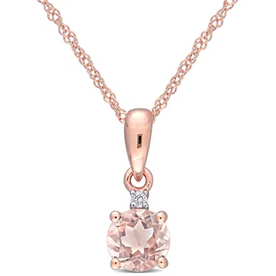 Mimi & Max Morganite And Diamond Pendant With Chain In 10k Rose Gold In Pink