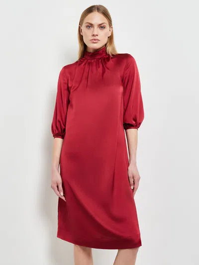 Misook Ruched Mock-neck Blouson-sleeve Midi Dress In Multi