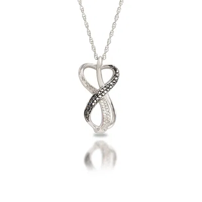 Maxcolor Sterling Silver 0.2 Carat White & Black Diamond Infinity Heart Necklace With Adjustable 18"-20" Rope In Black