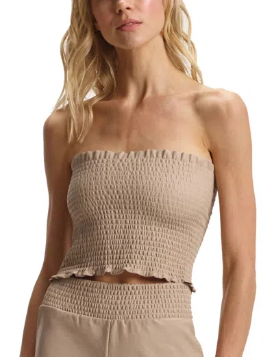 Commando Faux Leather Smocked Tube Top In Sand In Multi