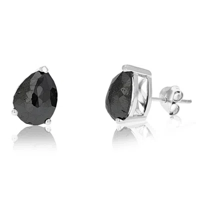 Vir Jewels 6 Cttw Pear Shape Black Diamond Stud Earrings .925 Sterling Silver Prong Set In Silver