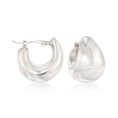 Ross-simons 14kt White Gold Puffed Dome Hoop Earrings In White