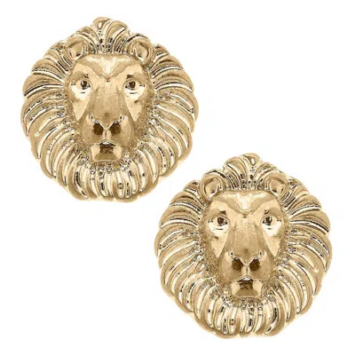 Canvas Style Women's Louise Lion Head Stud Earrings In Worn Gold In Multi