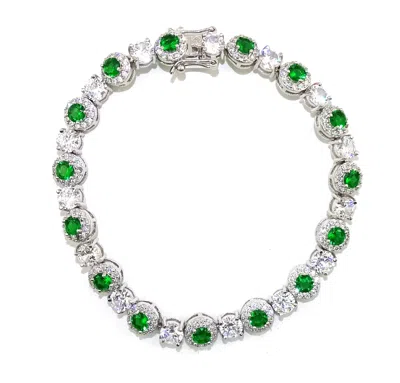 Savvy Cie Jewels Ss White Cz & Emerald Cir. Brac. In Green