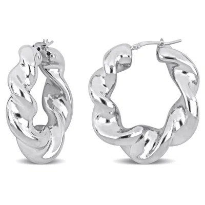 Mimi & Max 39.5 Mm Twisted Hoop Earrings In Sterling Silver In White