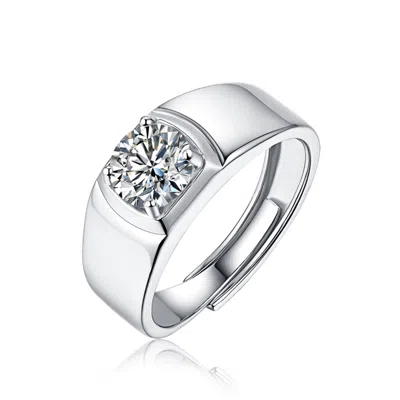 Stella Valentino Sterling Silver With 1ct Round Lab Created Moissanite Flush Set Solitaire Engagement Anniversary Adj In White