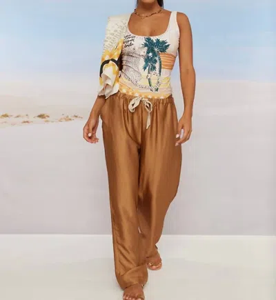 Me369 Liana Straight Leg Trousers In Caramel In Multi