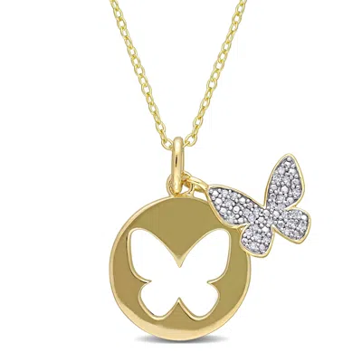 Mimi & Max 1/10ct Tdw Diamond Double Butterfly Pendant With Chain In Yellow Plated Sterling Silver In Yellow