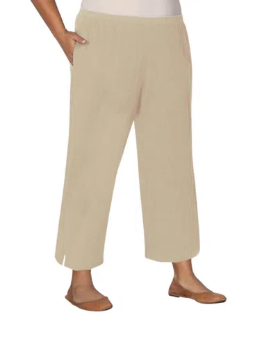 On The Plus Side Linen Pull On Wide Leg Flood Pants - Plus In Khaki In Multi