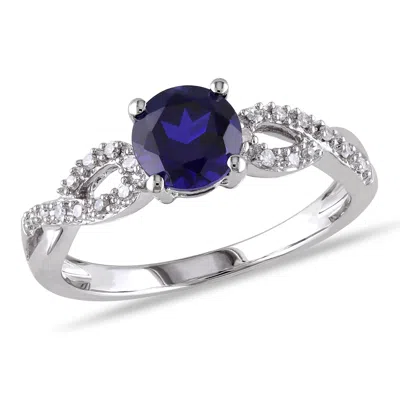 Mimi & Max 1/10 Ct Tw Diamond And Created Blue Sapphire Engagement Ring In 10k White Gold In White