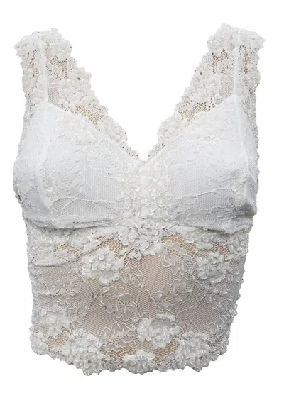 Pj Harlow Colette Lace Hand Beaded Sleeveless Crop Top In Pearl In Multi