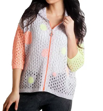 French Kyss Daisy Bubbles Crochet Zip Cardigan In Slate Multi In Multi
