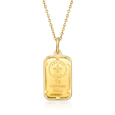 Ross-simons Italian 24kt Yellow Gold 1-gram Ingot Pendant Necklace With 14kt Yellow Gold Frame In Multi