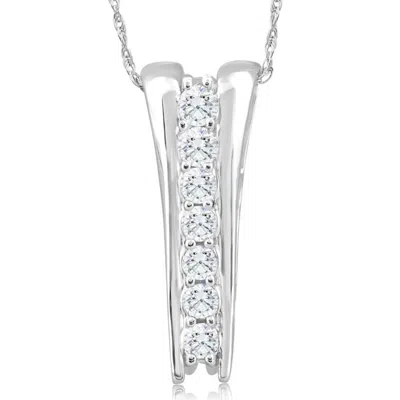 Pompeii3 1/2ct Round-cut Natural Diamond Pendant 10k White Gold 18" Necklace 1" Tall In Multi
