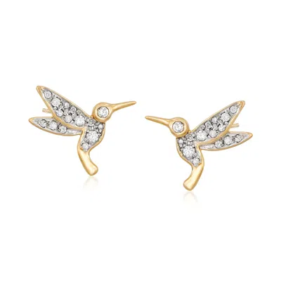 Ross-simons Diamond Hummingbird Stud Earrings In 18kt Gold Over Sterling In White
